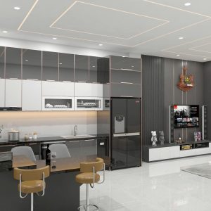 Tủ bếp cánh kính inox 304 mẫu 08