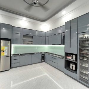 Tủ bếp inox cánh kính mẫu 04