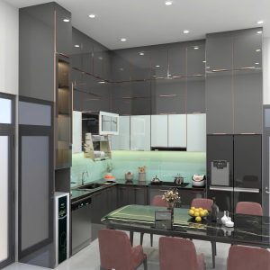 Tủ bếp inox 304 cánh kính mẫu 03