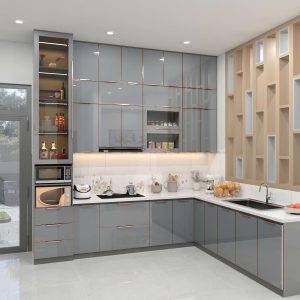 Tủ bếp cánh kính inox 304 mẫu 01