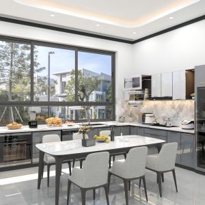 Tủ bếp inox 304 + cánh  kính mẫu 02